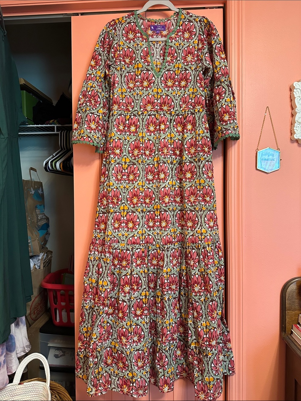 Lexy London Floral Tiered Maxi Dress in Red and Yellow